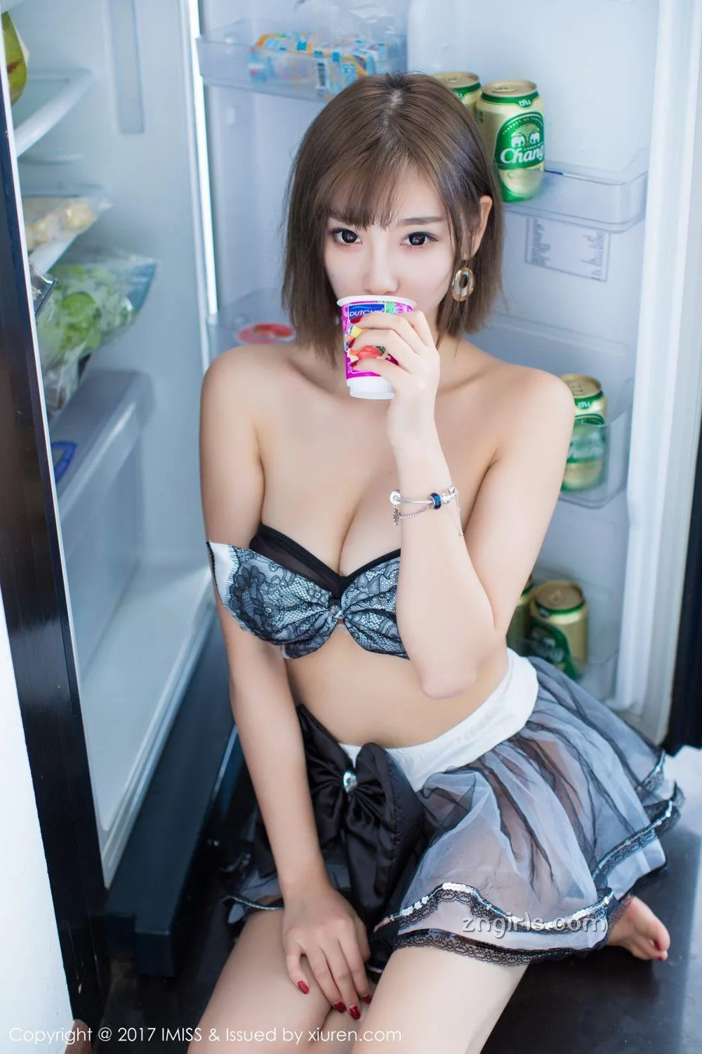 短发女神杨晨晨 蝴蝶结蕾丝内衣 - 22